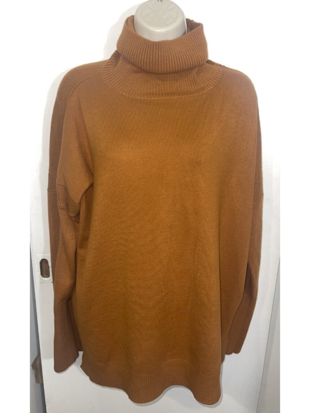 FRENCH CONNECTION Women's Size Large Cowlneck Sweater in Dark Orange FLAWED READ